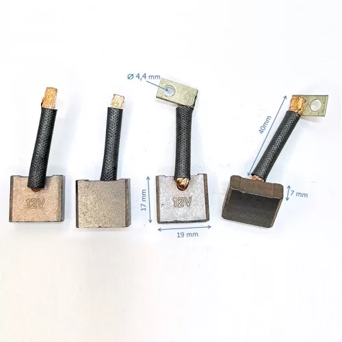 Bronze brushes kit  (4pcs), for agricultural tractor starter motors, size: 7x19x17mm (19x7x17mm)