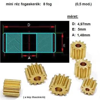   mini sárgaréz fogaskerék 8 fog,  1,48mm furat (pl:RC autó-, repülőgép modell)