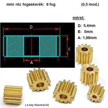   mini sárgaréz fogaskerék 9 fog,  1,98mm furat (pl:RC autó-, repülőgép modell)