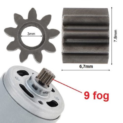 Acél meghajtó fogaskerék 9-fog AKKUMULÁTOROS kéziszerszámokhoz (RS550 motorra)