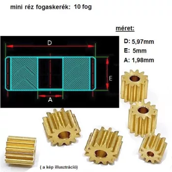   mini sárgaréz fogaskerék 10 fog,  1,98mm furat (pl:RC autó-, repülőgép modell)