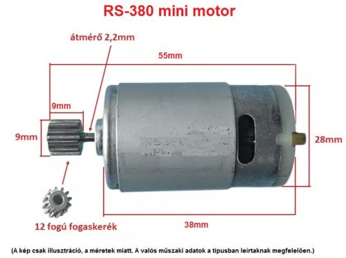 RS-380 EGYENÁRAMÚ 12T FOGASKERÉKKEL SZERELT RS380 MINI MOTOR, DC 6V / 5600 FORDULAT, gyerek elektromos autó jármű alkatrész kormány motor