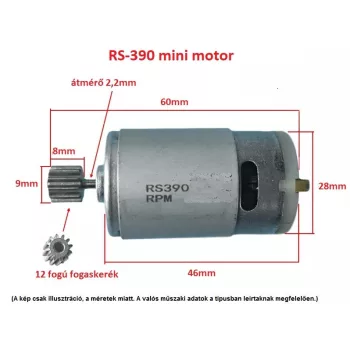   RS-390 EGYENÁRAMÚ 12T FOGASKERÉKKEL SZERELT RS390 MINI MOTOR, DC 12V / 20000 FORDULAT, gyerek elektromos autó jármű alkatrész
