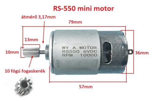 RS-550 stejnosmerný mini motor s prevodovkou 10T RS550, DC 12V / 40000 ot./min., pre dielce elektromobilu pre deti