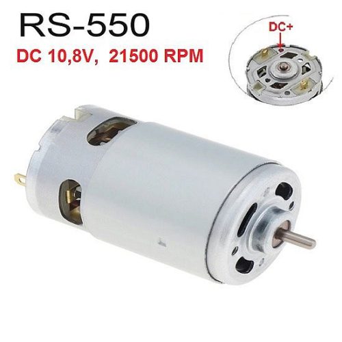 RS-550 egyenáramú csere motor, DC 10,8V, 21500 fordulat, hajtó fogaskerék nélkül, akkus Li-ion akkumulátoros gépekhez 