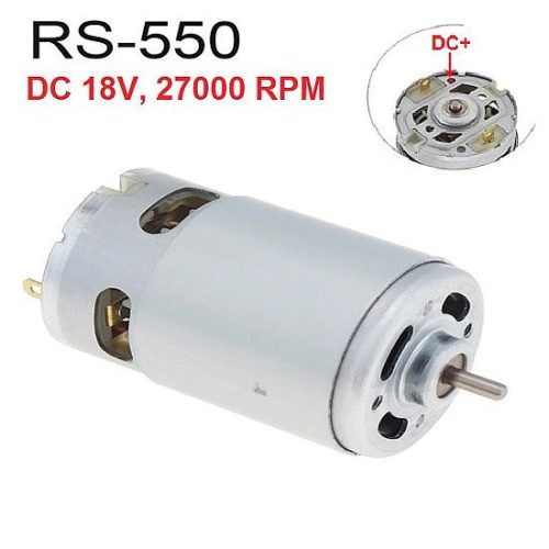 RS-550 egyenáramú csere motor, DC 18V, 27000 fordulat, hajtó fogaskerék nélkül, akkus Li-ion akkumulátoros gépekhez 