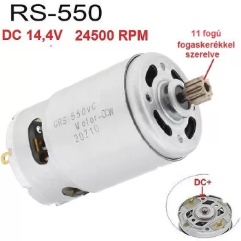   RS-550 DC voltage 11T gear-mounted RS550 motor, DC 14,4V, 24500 RPM, 60W,  for cordless Li-ion battery machines, power tools