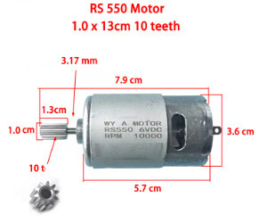 RS-555 egyenáramú 10T fogaskerékkel szerelt RS555 motor, DC 24V, 22000 fordulat, Li-ion akkumulátoros gépekhez