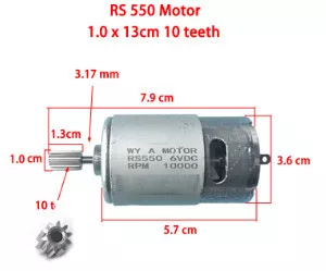RS-555 egyenáramú 10T fogaskerékkel szerelt RS555 motor, DC 24V, 22000 fordulat, Li-ion akkumulátoros gépekhez
