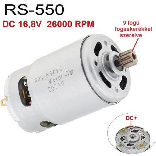 RS-550 DC voltage   9T gear-mounted RS550 motor, DC 16,8V, 26000 RPM, 60W,  for cordless Li-ion battery machines, power tools