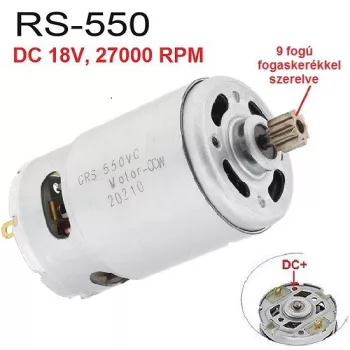   RS-550 DC voltage 9T gear-mounted RS550 motor, DC 18V, 27000 RPM, 60W,  for cordless Li-ion battery machines, power tools