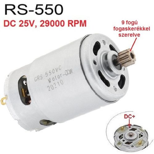 RS-550 DC voltage   9T gear-mounted RS550 motor, DC 25V, 29000 RPM, 60W,  for cordless Li-ion battery machines, power tools
