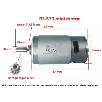  RS-570 EGYENÁRAMÚ 10T FOGASKERÉKKEL SZERELT RS570 MINI MOTOR, DC 12V /35000 FORDULAT, gyerek elektromos autó jármű alkatrész
