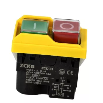   Indító kapcsoló, start/stop kapcsoló  ZCKG  ZCD-01   250V 12A, asztali köszörűhöz, körfűrész, betonkeverő, fúrógép