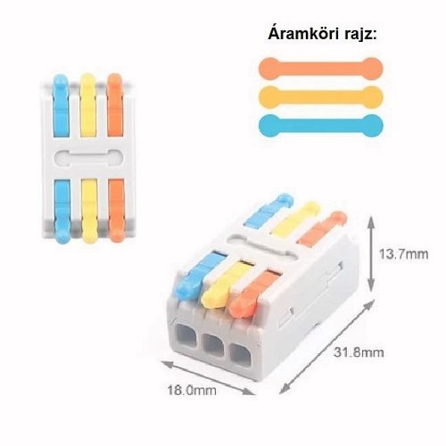 D3-3 UNIVERZÁLIS 2X3 CSATOS,VEZETÉK CSATLAKOZÓ ÖSSZEKÖTŐ, (MAX 32A 400V, NEM WAGO, DIYGO)