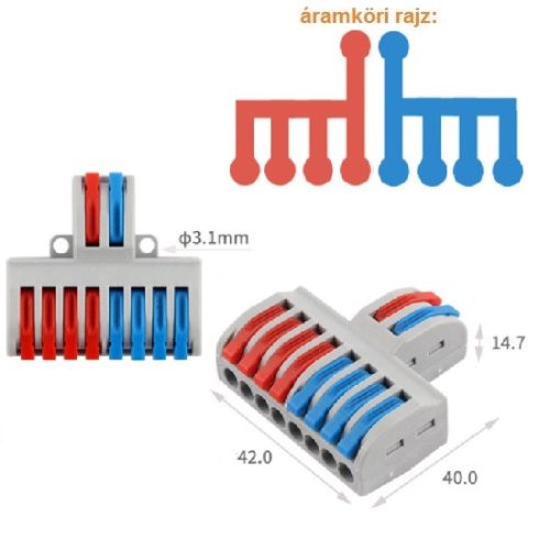 SPL82 univerzális 2x5 csatos, vezeték csatlakozó összekötő, (max 32A 400V, nem Wago, Diygo)